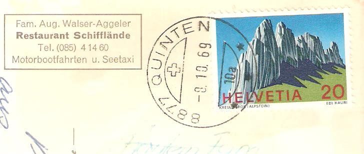 Cartoline postali: Restaurant Schifflände, Quinten 1969 – Usato da Richterswil venduto da solalex
