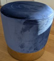 Runder Hocker Samt Blau Goldfarben 