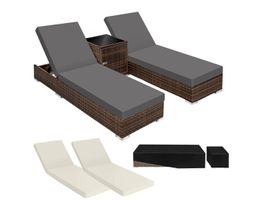 2er Set Aluminium Rattan Sonnenliegen braun