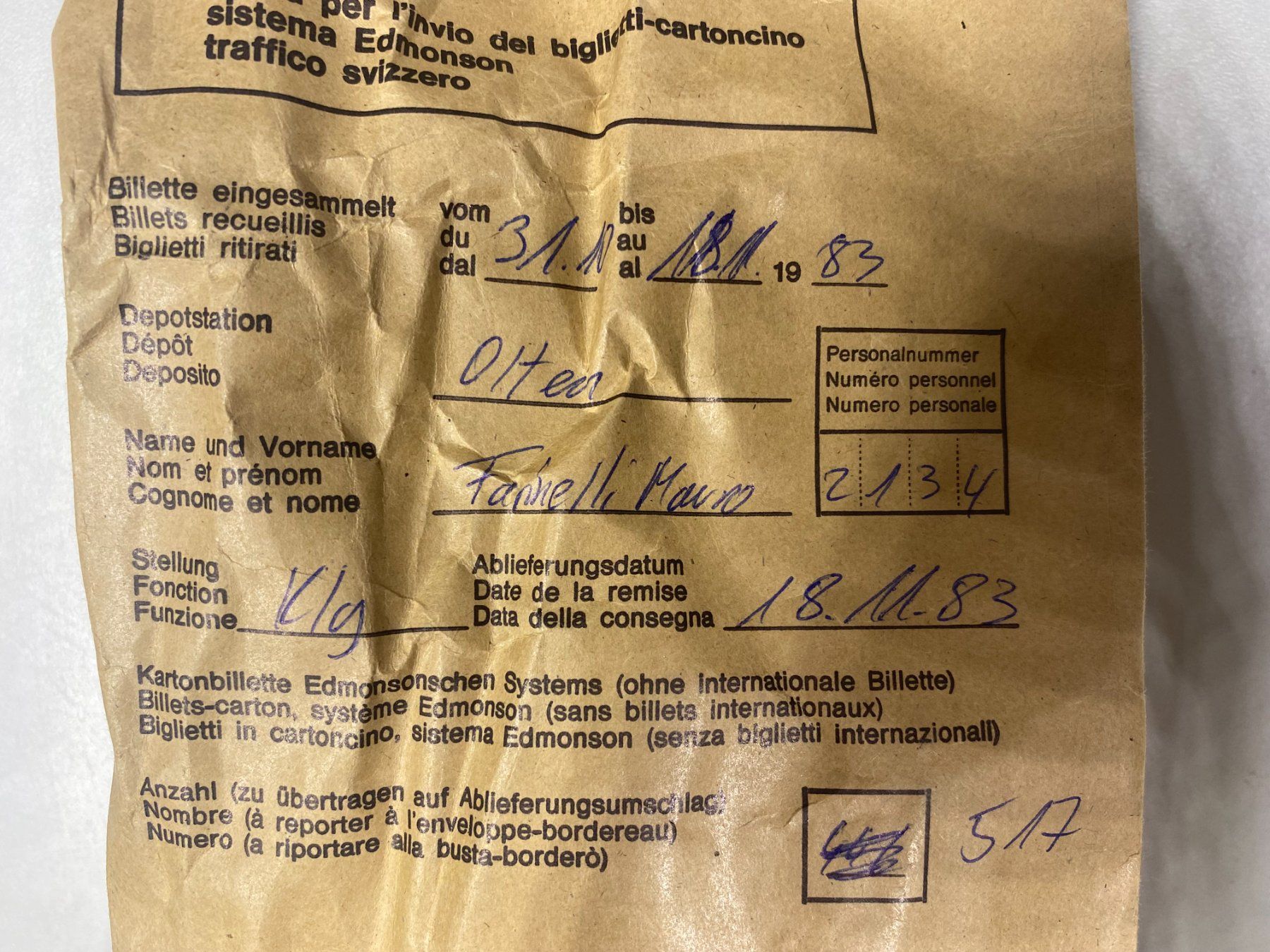 Billets: LOT Bahnbillette Olten //G347 – D'occasion à Bern par JMsoehne1987
