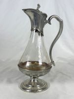 Ancienne aiguière à vin en verre et étain
