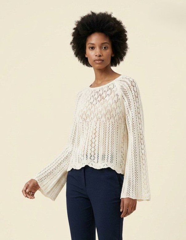 Only Tops: ONLY Pull Crochet Écru Manches Évasées T. M – Gebraucht aus Fribourg von re-fine