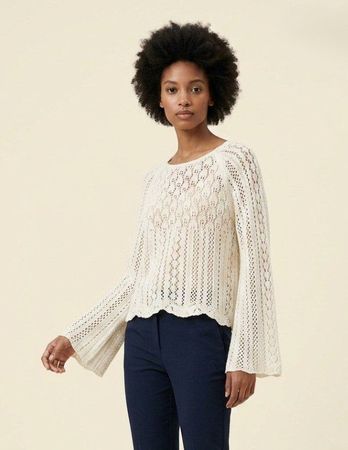 ONLY Pull Crochet Écru Manches Évasées T. M
