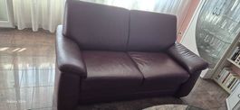 Dreiteiliges Echtledersofa (2er/3er/Einzelsessel)