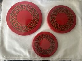 3 Herdplatten-Abdekung rund rot schwarz gemustert gebraucht