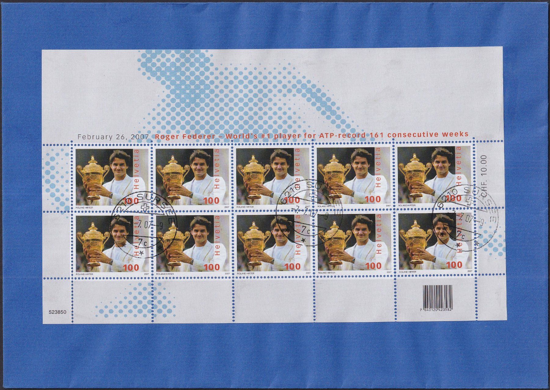 Tutti i francobolli: 2007, Nr.1229 Roger FEDERER auf Brief mit Stempel SURSEE – Usato da Sursee venduto da Luzernerraute