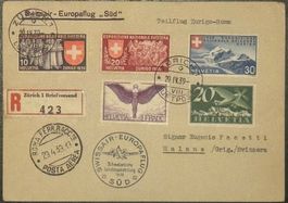Schweiz 1939 - Swissair Europaflug Süd Zürich-Rom R-Brief