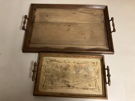 2x Antike Serviertabletts um 1900 – Jugendstil/Rustikal