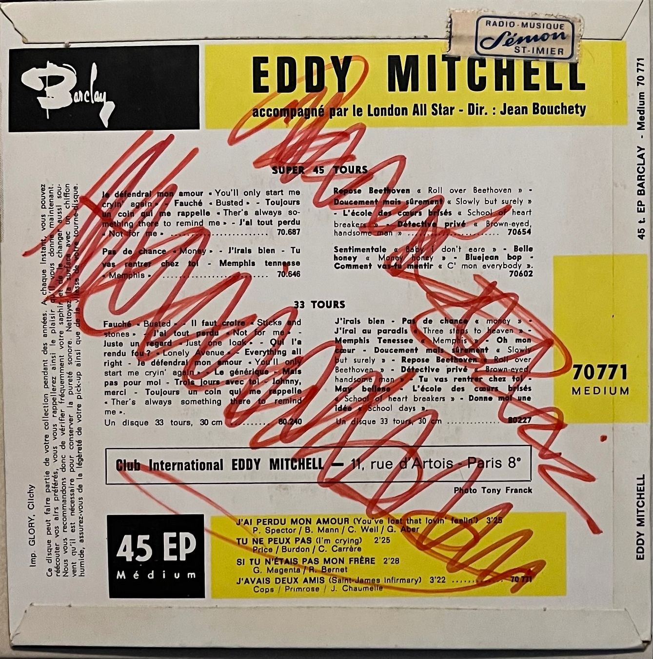 Dischi in vinile: EDDY MITCHELL - J'AI PERDU MON AMOUR – Usato da Bussigny venduto da vinyl-pas-cher 1