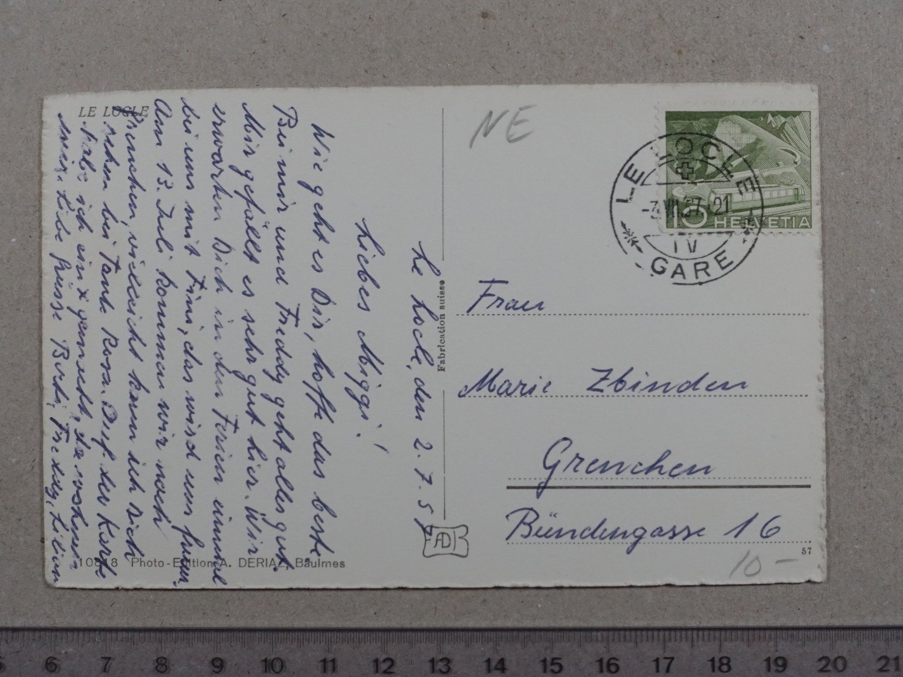 Cartoline postali: Le Locle, 1957 – Usato da Lenzburg venduto da fh1 1
