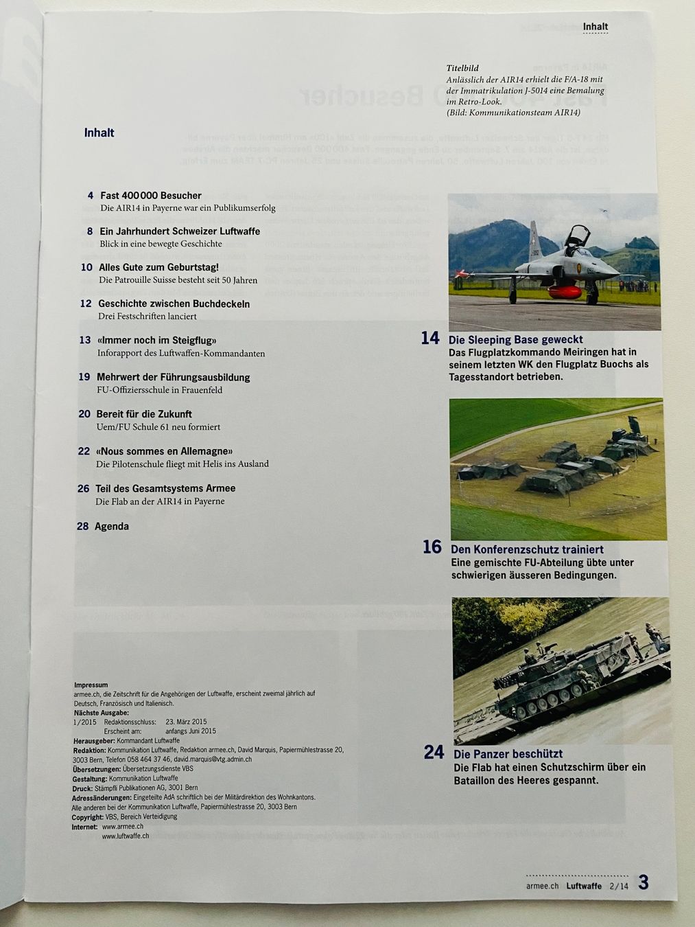Schweizer Armee Dokumente: Schweizer Luftwaffe Swiss Air Force Heft 40 Sei 2014 – Gebraucht aus Müswangen von buyin 1