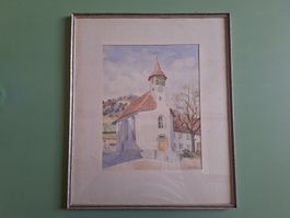 Aquarell Kirche signiert P.Müller 1973 gerahmt guter Zustand