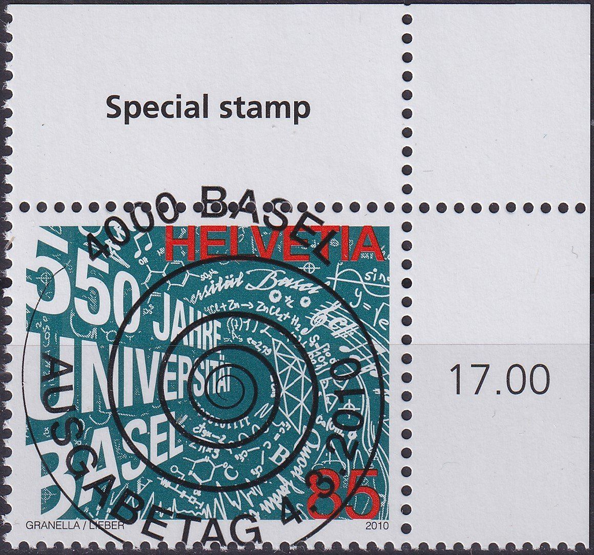 Tutti i francobolli: 2010, Nr.1348 "Uni Basel" mit ET-Voll-Stempel +ECKTABS. – Usato da Sursee venduto da Luzernerraute