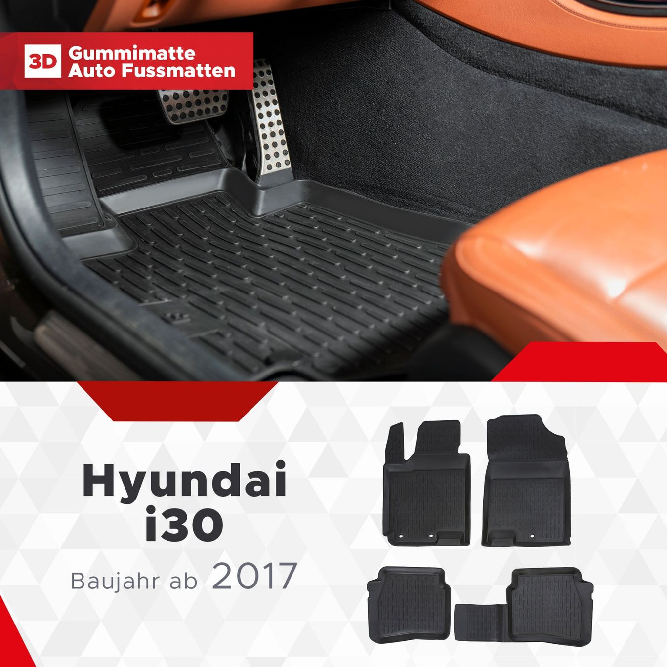 Hyundai Teppiche / Matten: 3D Hyundai i30 Fussmatten ab 2017 – Neu und originalverpackt aus Zürich von MyFussmatten