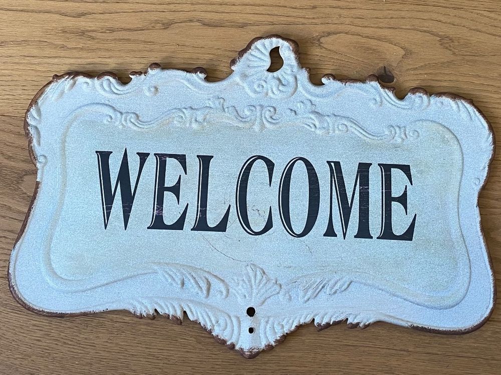 Metallschild „Welcome To Our Veranda“ – Rustikale Deko Für Terrasse & Eingang, Ca. 30,5 X 20,3 Cm