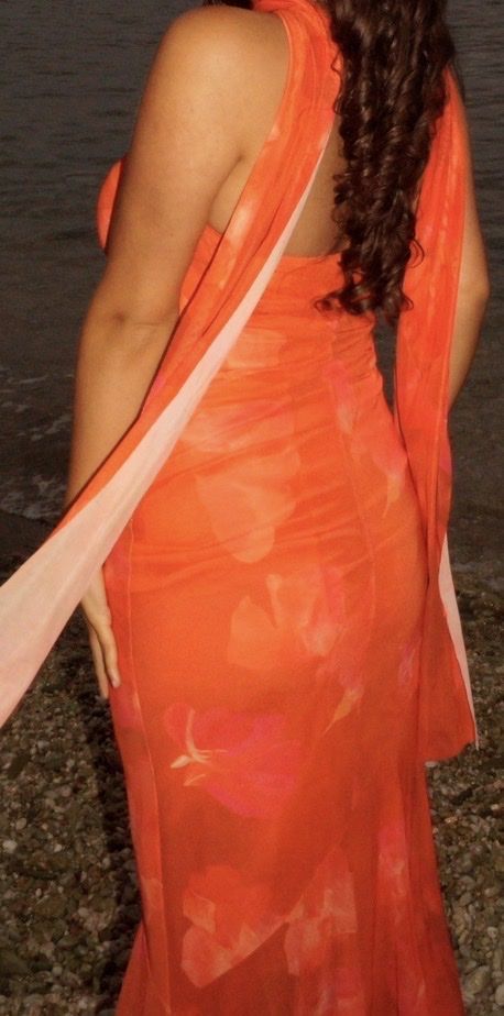 Vestiti: Langes orangenes Kleid mit Blumenmuster, Gr. M – Nuovo (secondo la descrizione) da Gächlingen venduto da anjuli_123 1