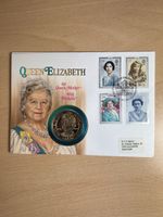 Münzbrief Gibraltar 1 Crown Queen Mother 1990 mit Briefmarke
