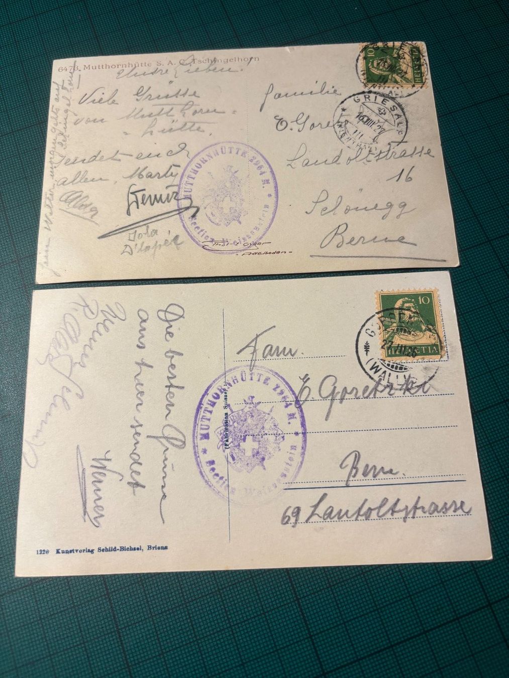 Cartoline postali: 2 AKs MUTTHORNHÜTTE...1926/27 – Usato da Utzenstorf venduto da Rose0303 1