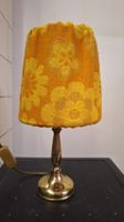 Vintage Nachttischlampe Metall Schirm geblümt gelb