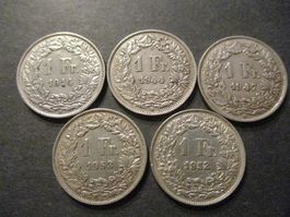 5 x 1.- Fr 1914-44-47-52-53  Superbes pièces   Top