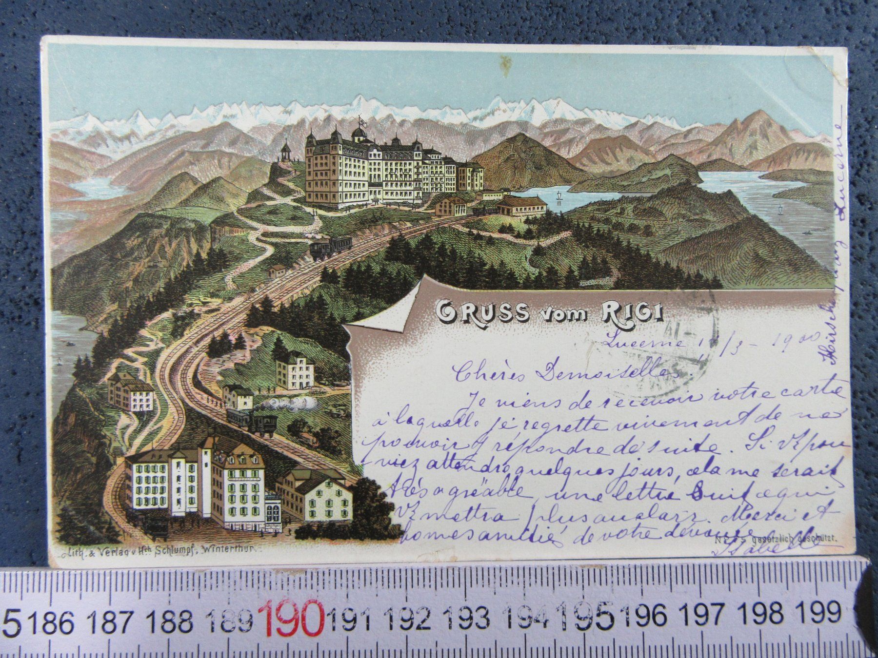 Cartoline postali: GRUSS VOM RIGI 1900 LITHO BUG SZ AK – Usato da Ettingen venduto da Hausi4711