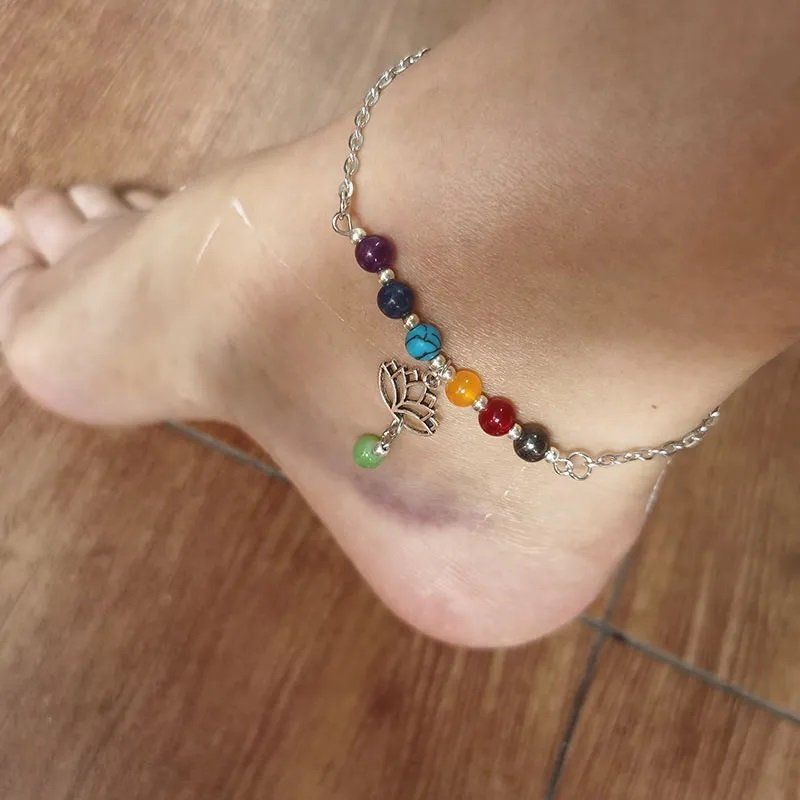 Bracciali & Braccialetti: 7-farbigen Chakras Fußkettchen – Nuovo e nell'imballaggio originale da Gurmels venduto da Swisspod 1