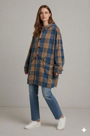Trussardi Jeans karierte Hemdjacke mit Kapuze - Größe L