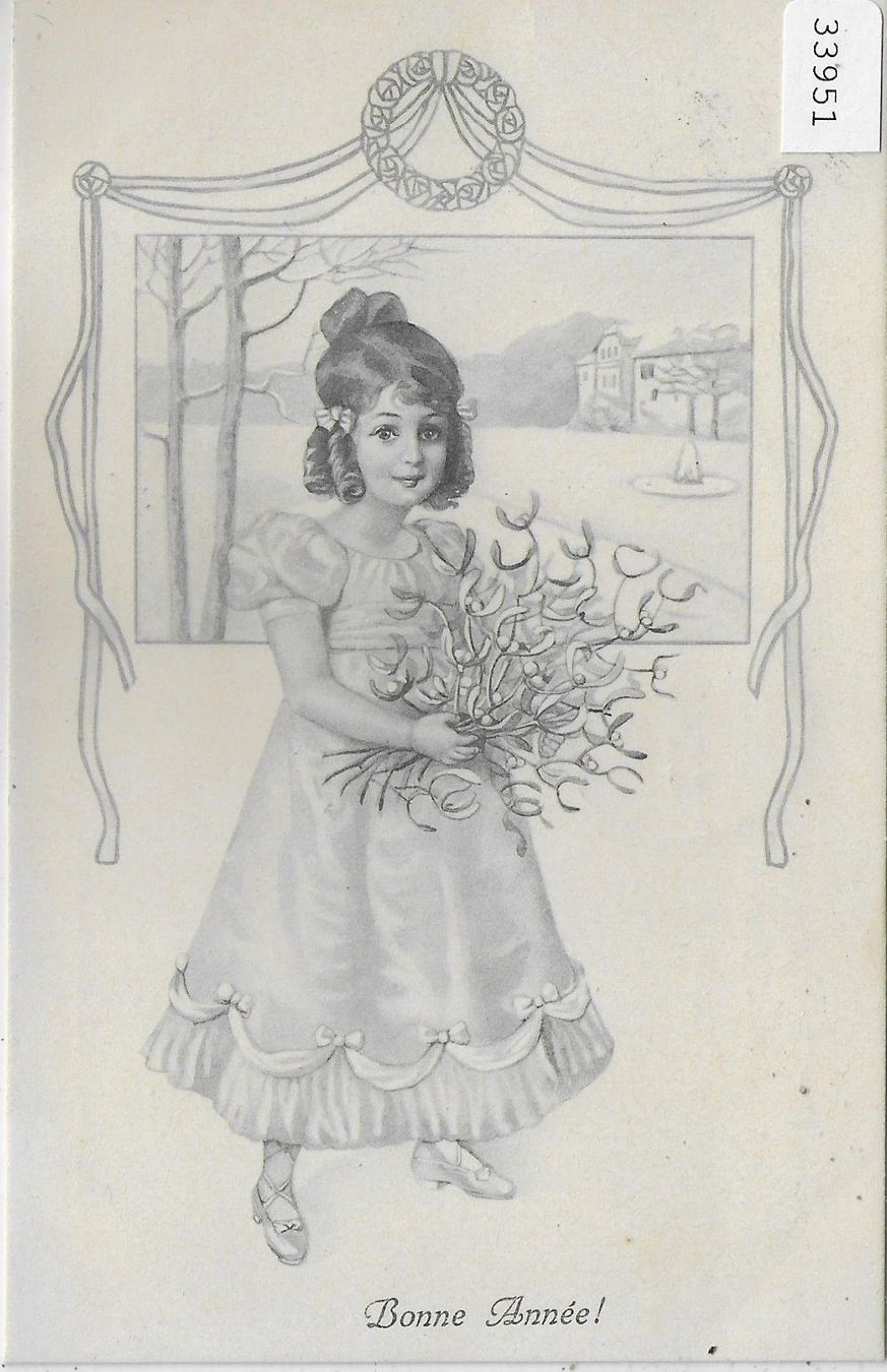 Cartoline postali: Bonne Annee! Junge Dame mit Strauss – Usato da Ettingen venduto da Kartenplanet