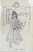 Bonne Annee! Junge Dame mit Strauss
