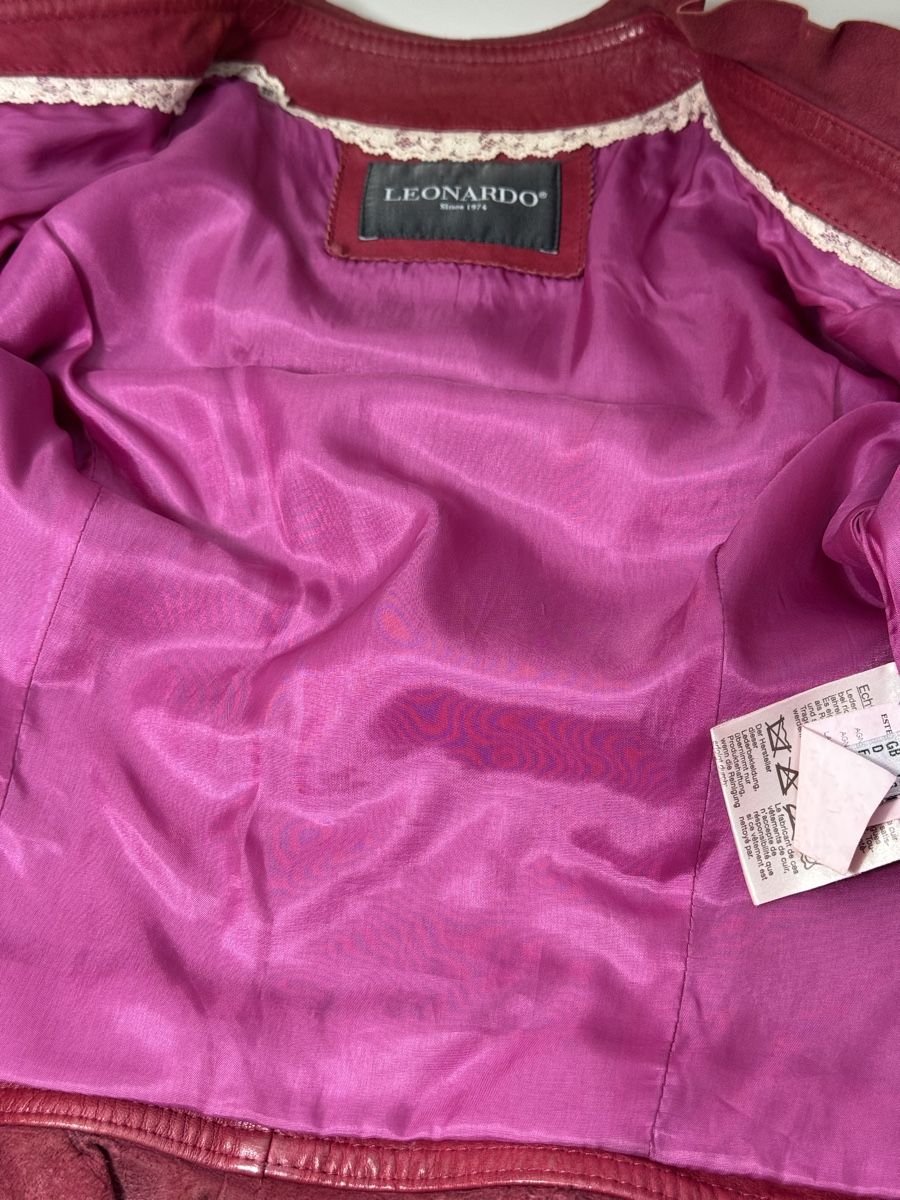 Jacken: Leonardo Leather Jacket, Red Pink Ruffle Detail, Size 36 – Gebraucht aus Hurden von rac_wyf8 5