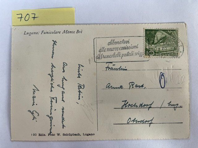 Cartoline postali: alte Ansichtskarte Lugano Funicolare Monte – Usato da Niederwil AG venduto da dahu75 1