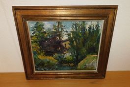 Kunst August Frey Ölgemälde signiert 1951  Titel - Haus hint