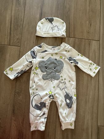 Baby Strampler mit Mütze Elefant 0-3 Monate