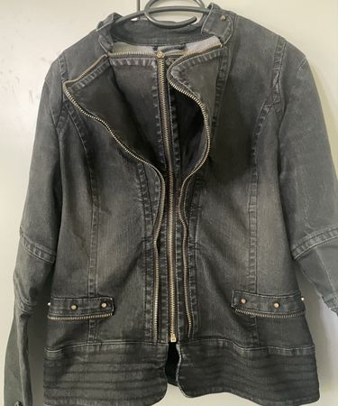 Dunkel Graue Jeansjacke im Biker-Stil, Grösse M