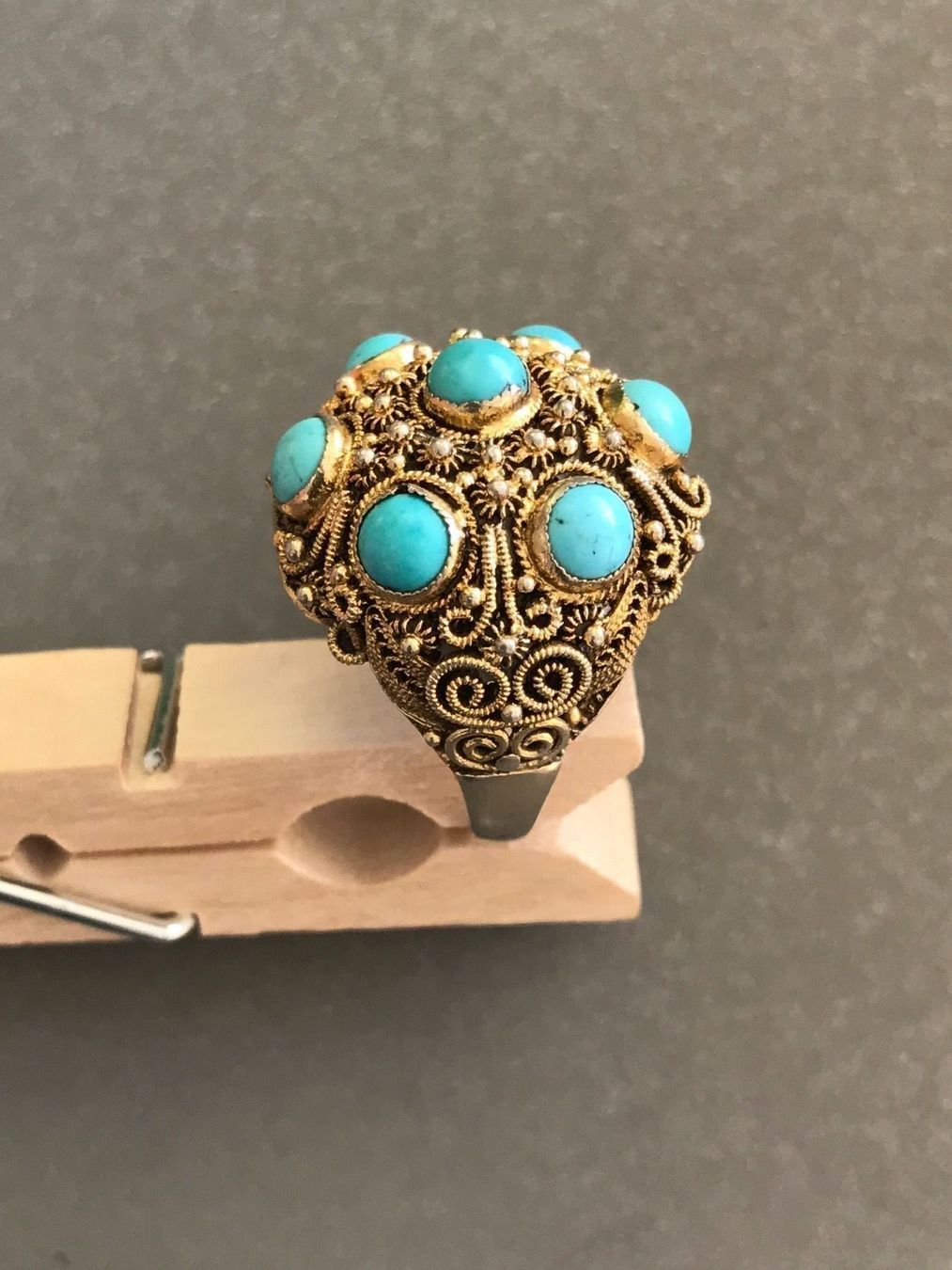 Anelli: Jugendstil CHINA TÜRKIS RING filigranst variable Ringgrösse – Usato da Basel venduto da gretchen03 3