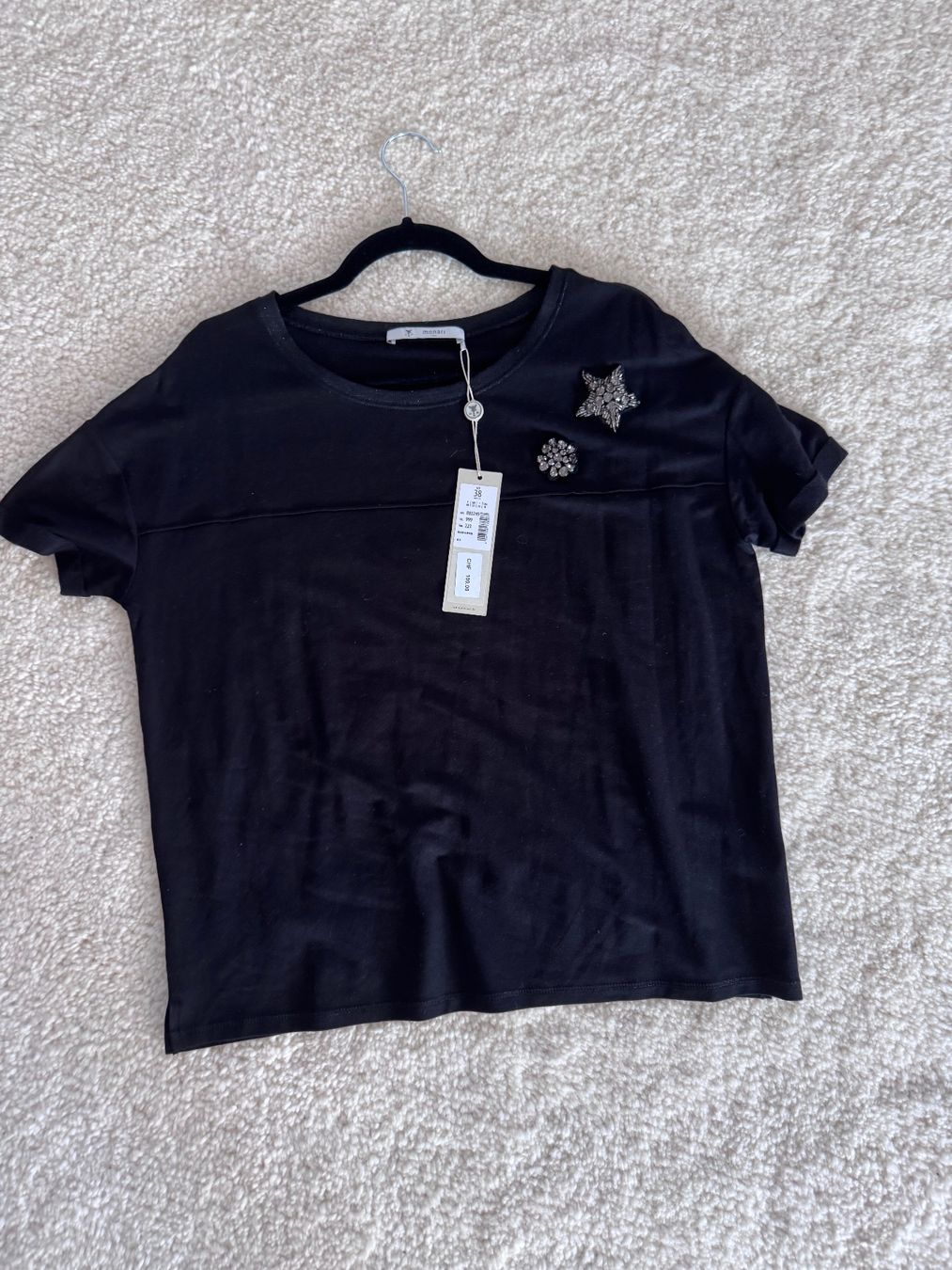 Monari Top: MONARI Shirt Schwarz CH38 NEU – Nuovo e nell'imballaggio originale da Zuerich venduto da Moochie