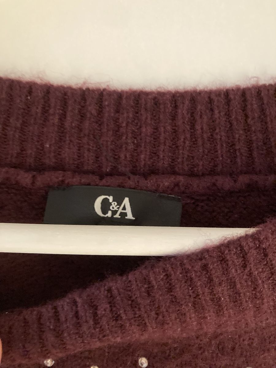 C&A Maglioni & Felpe: C&A Strickpullover, bordeaux, mit Strass, Grösse M – Usato da Zürich venduto da Timbera 2