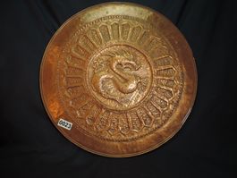altes Wandrelief mit Drache, Repoussé getrieben, Handarbeit