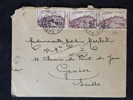 Lettre ancienne avec timbres français, envoyée à Genève