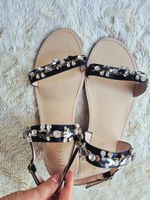 SANDALE SANDALETTE 40 LEDER STRASSSTEINE SCHUHE TOP ZU KLEID