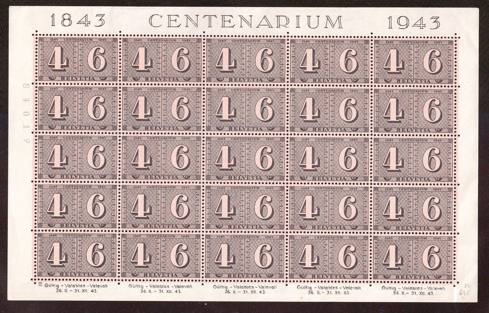 Tutti i francobolli: 1943 Centenarium Bogen postfrisch ** – Nuovo (secondo la descrizione) da Frauenfeld venduto da Interessent1