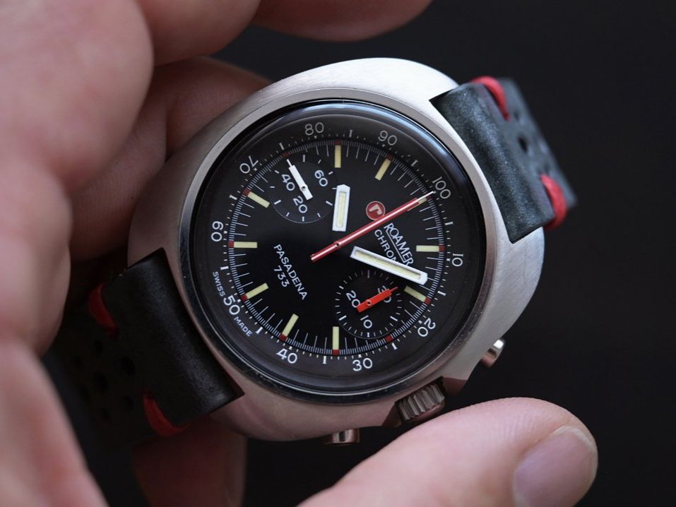 Roamer Orologi: Roamer pasadena 733 pilot chronograph, valjoux 7733, NOS – Usato da Eschert venduto da Watchlegend