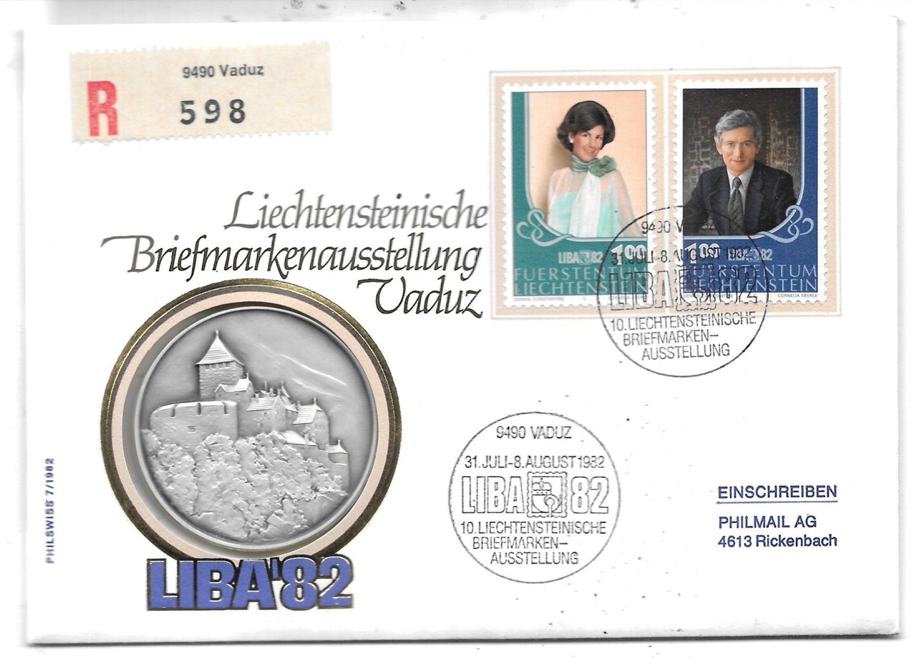 Médailles: Numisbrief LIBA 1982 Lichtenstein – D'occasion à Schocherswil par prinzipal60