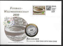 Münzbrief Fussball WM 2010 Südafrika Brasilien Weltm ab 1958