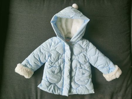 Wärme Winterjacke Mädchen Gr. 86 hellblau mit Kunstfell 3...