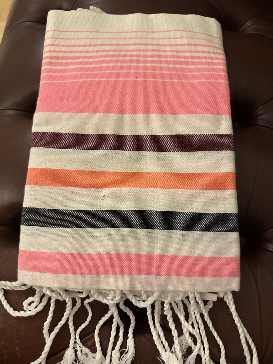 Teli da bagno: Serviette de plage rayée multicolore avec franges 🌞 – Nuovo e nell'imballaggio originale da Versoix venduto da sne_zx2d
