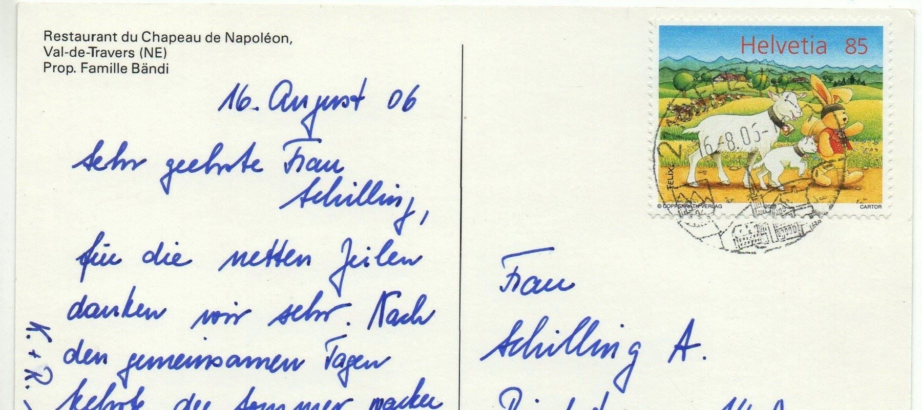 Cartoline postali: VAL-DE-TRAVERS Restaurant du Chapeau de Napoléon – Usato da Jona venduto da philajona 1