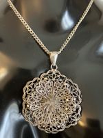 Collier vintage en argent, pendentif floral, 16g