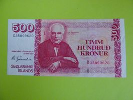 Island 500 Kronur Banknote 2001, Zustand Unz