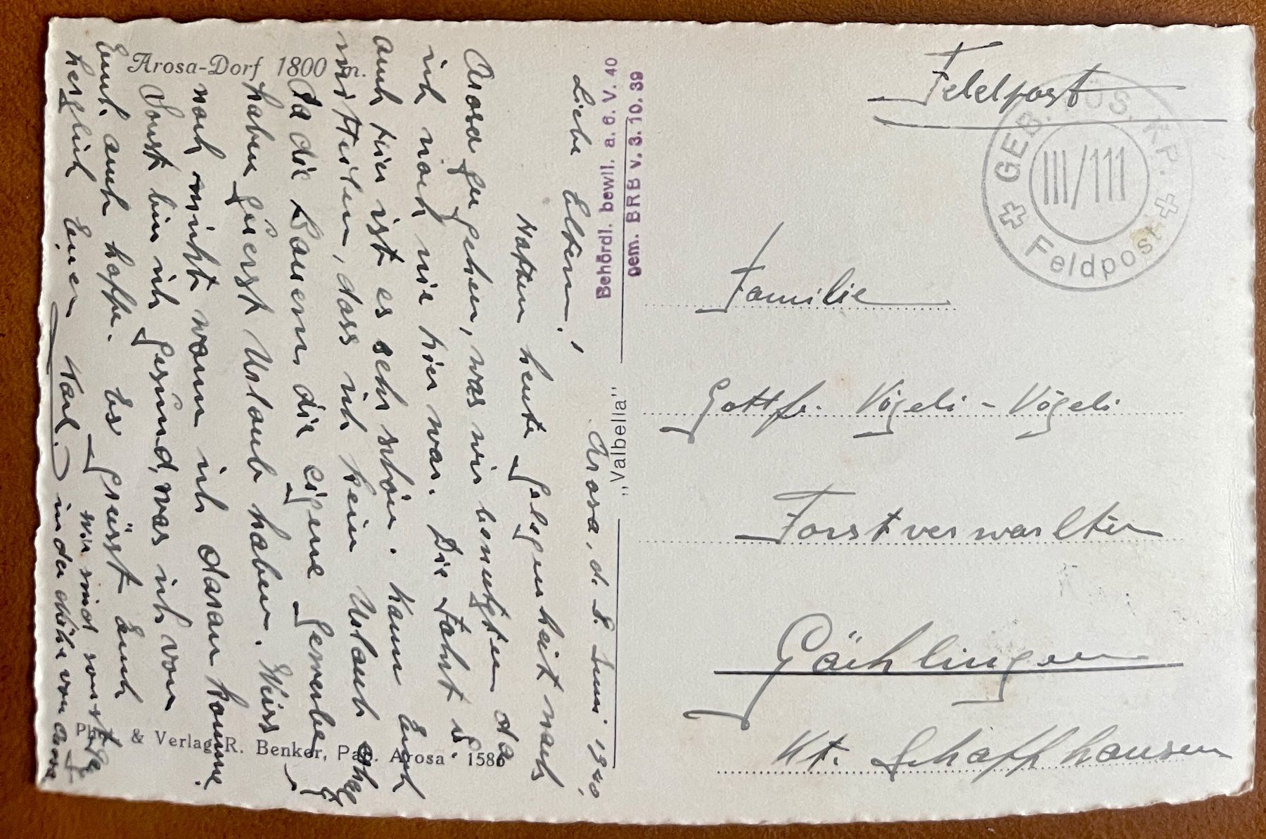 Ansichtskarten: AROSA - DORF 1940 – Gebraucht aus Lutry von Ediego 1